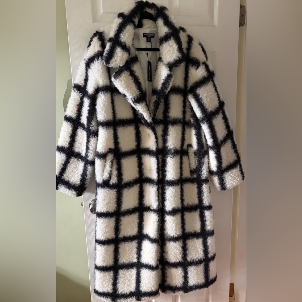 PrettyLittleThing Plus Faux Shearling Checkered Coat